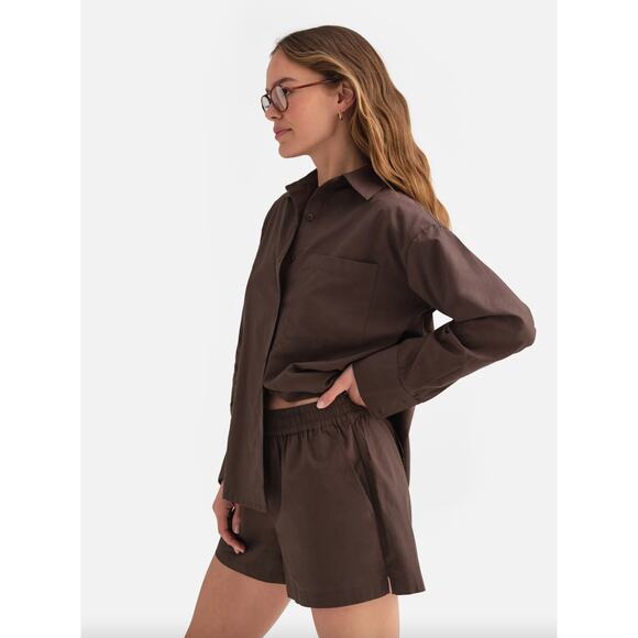 MATE the Label Poplin Long Sleeve Button Down Shirt Brown Small Organic Cotton - Picture 1 of 10